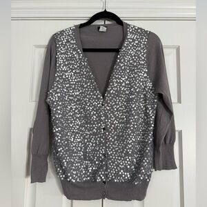 J. Crew Silver/Pewter/Gray Sequin Cardigan Size L Large